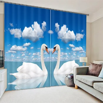 Hattyú Pár Konyhai Függöny az Ablakon Blue Sky 3D-s Digitális Nyomtatás Függöny Konyha Rövid Ablak, Függöny 2 Panelek