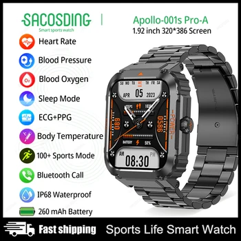EKG, vércukor pulzusszám, Vérnyomás Intelligens Karóra Férfi SOS Segélyhívó Vízálló Sport Smartwatch A Férfiak Bluetooth Hívás