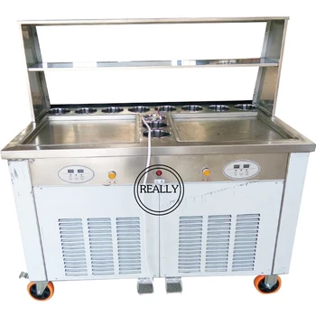 110V dupla serpenyőben sült fagyi gép sütés jég rolls készítő 11 tartály hőmérséklet állítható