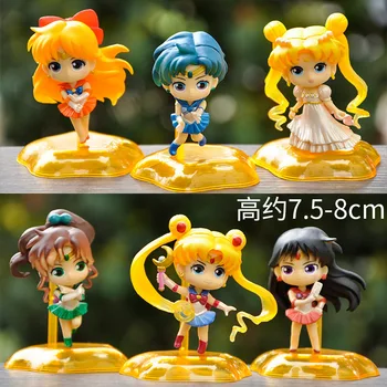 7.5-8 cm-es Anime, Sailor Moon Modell Hino Rei Autó Tartozékok Gyűjtemény PVC Baba Sailor Mars-Jupiter-Merkúr-Vénusz Számok Játékok Ajándék