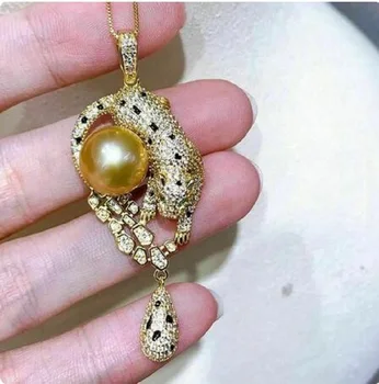gyönyörű AAA 9-10mm dél-tengeri kerek arany gyöngy medál nyaklánc 925s