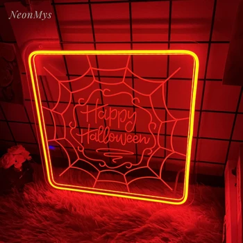 11 Színek Haapy Halloween Faragott neonreklám Pókháló LED-es Neon a Fal Hálószoba Bár Dekoráció Halloween Party Dekoráció