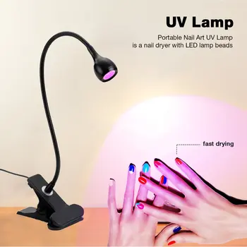 Rugalmas Fém UV Lámpa DIY Köröm Mini UV Gél Gyógyító Fény Led Ultraibolya Fény Clip-On Cső USB asztali Lámpa Köröm Szárító