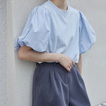 A nők a Divat Buborék Ujjú Nyári pólók 2021 koreai Kerek Nyak, Laza Tshirts Női Alkalmi Új Felsők Streetwear egyszínű