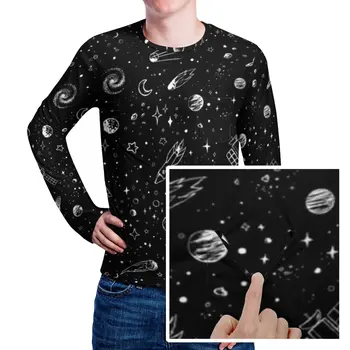 Hold, Csillag Póló Tér Galaxy Univerzum Férfi Trend T-Shirt Őszi Nyomtatott Póló Hosszú Ujjú Streetwear Túlméretezett Ajándék