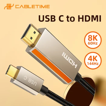 CABLETIME 8K 60Hz C Típusú HDMI-kompatibilis Kábel 4K 144 hz, 3D Vision Cink Ötvözet iPad Pro Szuper HUAWEI Laptop C454