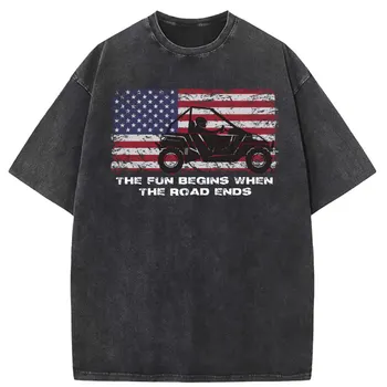 A Móka akkor Kezdődik, Amikor Az Út Véget ér, Férfi pólók Amerikai Zászló Grafikai Férfiak Melegítőfelső Alkalmi Tshirts Unisex Hosszú Ujjú Tshirts