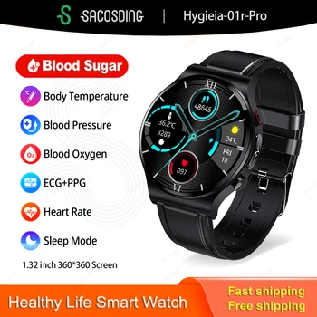 Non-invazív vércukorszint Intelligens Karóra Férfi EKG PPG Bluetooth Nézni Egészségügyi Vérnyomás Sport Smartwatch Glucometer 2023 Óra