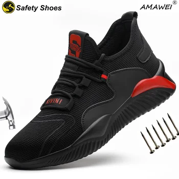 AMAWEI Könnyű Biztonsági Cipő Férfi női Csizma Munka Cipő Építési Elpusztíthatatlan Cipő Cipők Férfi Csizma Biztonsági