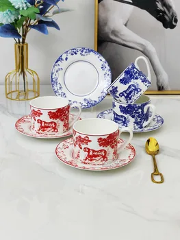 Új Ruyi Kék Sorozat Retro Kávét Művészeti Lámpa Luxus Kerámia Délutáni Tea Kínai porcelán Csésze Dupla Csészét Ajándék