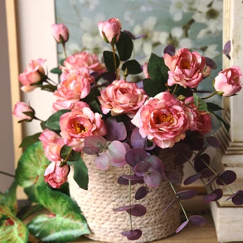 4db Retro 3Heads Őszi Rózsa Virágos Selyem Virág a Haza Nappali Dekoráció Dísz Esküvői Csokor, Esküvői virágkötészet
