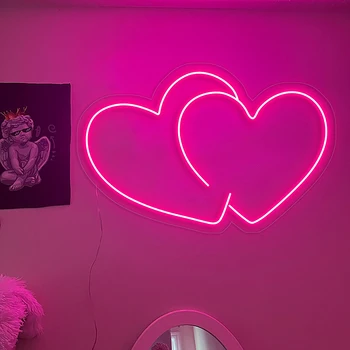 Egyéni Dupla neonreklám Valentin Napi Ajándék lakberendezés Led Esküvői Hálószoba, Nappali Fali Dekoráció Neon Ligts