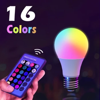 16 színű RGB LED Izzó Többszínű Izzó E27 Bázis 220V Háztartási Világítás Szabályozható 24 gombos Távirányító Légkör Neon Fény