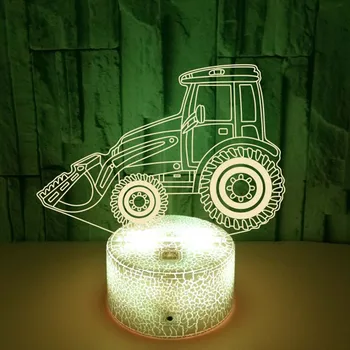 Nighdn 3D Buldózer Lámpa Illúzió Akril LED-es Éjszakai Fény Dekoráció Hálószoba Gyermek Éjjeli Szülinapi, Karácsonyi Ajándék Fiúk