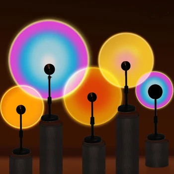 Naplemente Projektoros Lámpa Szivárvány Hangulatú Éjszakai Fény Naplemente Fény Hálószoba Dekoráció Háttér Fal Trend Asztali Lámpa