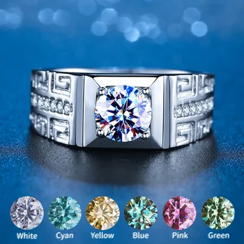 Luxus Moissanite Gyűrű, Férfi 1 Karátos Kék, Pink, Piros, Sárga, Zöld Gyémánt Házassági Gyűrű Ajándék S925 Sterling Ezüst