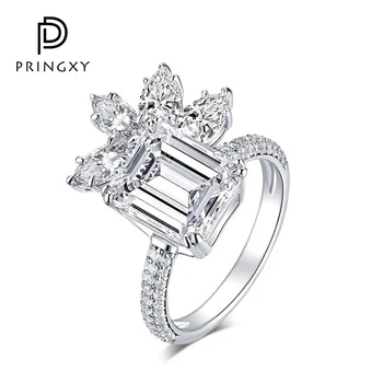 PRINGXY Tér Gyémánt Gyűrű a Nők S925 Sterling Ezüst 18k Aranyozott 5ct Luxus Virág Gyűrű Cirkónia Esküvői Zenekarok