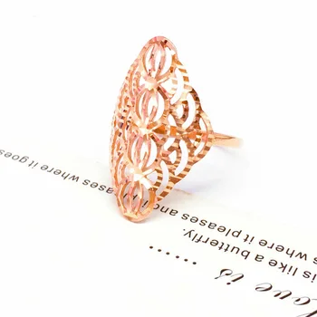 585 Lila Aranyozott 14K Rose Gold Üreges Virág Darab Fényes Gyémánt Gyűrű a Nők Állítható Eljegyzési Gyűrű Ékszer