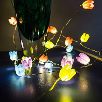 Girland Réz Drót Garland Lámpa LED Tulipán Tündér fényfüzér az Esküvő, Születésnapi, Karácsonyi Dekoráció elemes