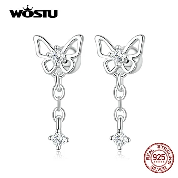 WOSTU 925 Sterling Ezüst Egyszerű Üreges Pillangó Fülbevaló Luxus Cirkon Állat Fülbevaló Női Jól Esküvői Ékszerek