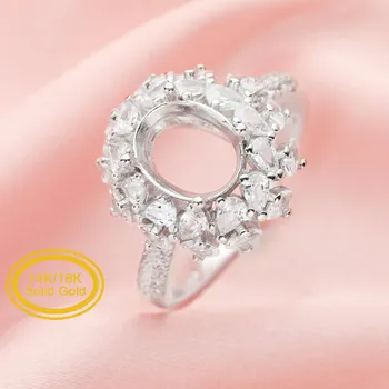 7x9MM Ovális Keret Gyűrű Beállítások,Szilárd 14K 18K Arany Gyűrű,Nap, Virág Gyűrű,Vintage Stílusú Gyűrű,Dupla Halo Egyengetni Gyűrű,DIY Gyűrű 1222072
