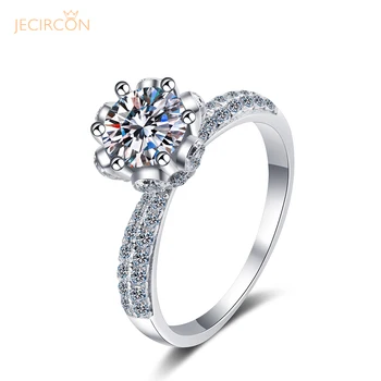 JECIRCON 1-5 Karátos Moissanite Gyűrű a Nők hókirálynő Szirom 6-karom Gyűrű Fényes Gyémánt Esküvői Zenekar 925 Sterling Ezüst Ékszer