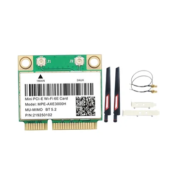 -AXE3000H WiFi Kártya Adapter+Antenna WiFi 6E 2400Mbps Mini PCI-E a BT 5.2 802.11 AX 2.4 G/5G/6Ghz Wlan Hálózati Kártya