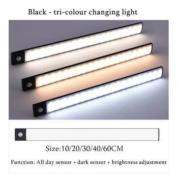LED-es Ultra-vékony Fények Újratölthető Mozgásérzékelő Alatt Szekrény Világítás Vezeték nélküli Indukciós Lámpák USB Night Lights Tricolor Tompítása