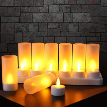 Az újratölthető Flameless Gyertya,12 Db Sárga LED Villogó Tea Fény&12 Matt Csészék,töltőegységbe,Dugó egyesült KIRÁLYSÁG