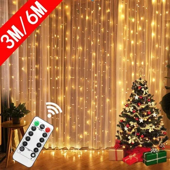 3M Függöny LED String Fények, Meleg Fény Távirányító Hálószoba, Nyaralás, Esküvő, szilveszter, Karácsony, Dekoráció, Tündér Garland Lámpa