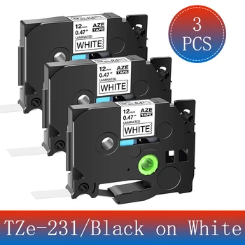 3PK TZe-231 6-24mm, Fehér-TZ Szalag 251 TZ241 TZ221 TZ 211 Fekete, Fehér Laminált Címke Kompatibilis a Brother PT feliratozógép