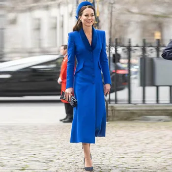 Kate Hercegnő Kék Patchwork Bársony Kabát, Hosszú Ujjú egysoros OL a Kabátot 72717