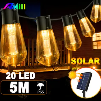 Retro LED Solar String Fények, IP65 Vízálló Kültéri Ramadan lakberendezési Izzó Ünnepi Koszorú Kerti Bútorok Tündér Lámpa