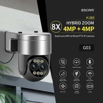 ESCAM G03 Binokuláris lencse Dome Kamera Kettős Night Vision Wireless wifi-kétirányú Hang Humanoid Nyomkövetés Riasztás Vízálló Kamera