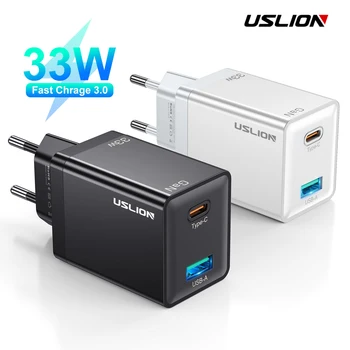 USLION 2 Port Mini 33W GaN USB C Típusú Töltő QC3.0 Hordozható Gyors Töltés iPhone 14 Pro Xiaomi 13 Samsung KR/EU/usa/UK Csatlakozó