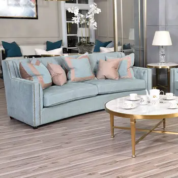 Új design otthon bútor fából készült szövet kanapé, 1 darab alacsony MOQ tűzött kárpitos kanapé