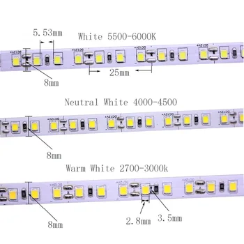 5V12V 24V 5M 2835 LED Csík szalag világítás 120leds/m 600Leds/5m 4000K Természetes Fehér, Meleg Fehér, Flexibilis, Nem-Vízálló ip65 ip20